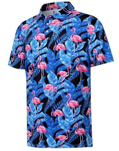Image of ELETOP Polo Shirts for Men Moisture Wicking Quick-Dry 4 Way Stretch Golf Shirts Casual Print Colorful Mens Polo Shirts Short Sleeve
