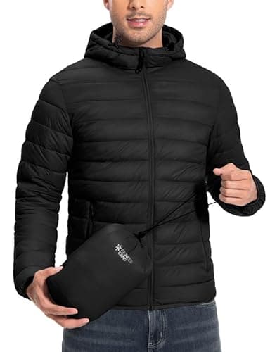 Image of Pioneer Camp Hooded Puffer Jacket Men-Lightweight Packable Down Jacket, Foldable Warm Winter Coat for Outdoor Hiking, Camping and Daily Wear(Black;XL