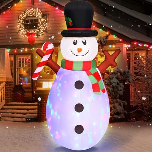 Image of Danxilu 5 FT Christmas Inflatables Snowman with Colorful Rotating Led Lights Outdoor Yard Decorations, Blow Up Cute Snowman Xmas Frosty Winter Decor Clearance for Indoor Lawn Garden Holiday Party