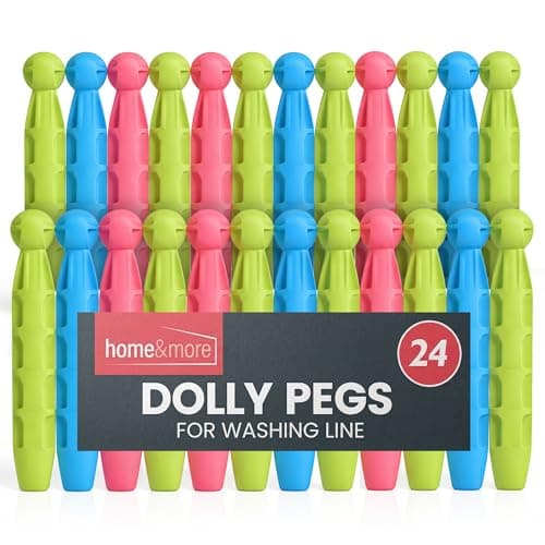 Image of SOL 24pk Dolly Clothes Pegs for Washing Line, Heavy Duty Plastic Clips, Extra Strong Grip, Weather-Resistant, Ideal for Drying Laundry Outdoors or Indoors, Keeps Garments Secure in All Conditions