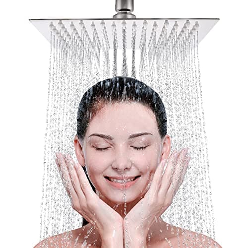 Image of LIVOREST Square Rainfall Shower Head - 8 inch Large, Overhead Fixed Rain Showerhead with Angle Adjustment - Stainless Steel 304 with Chrome Finish - Standard Fitting, Easy Replacement