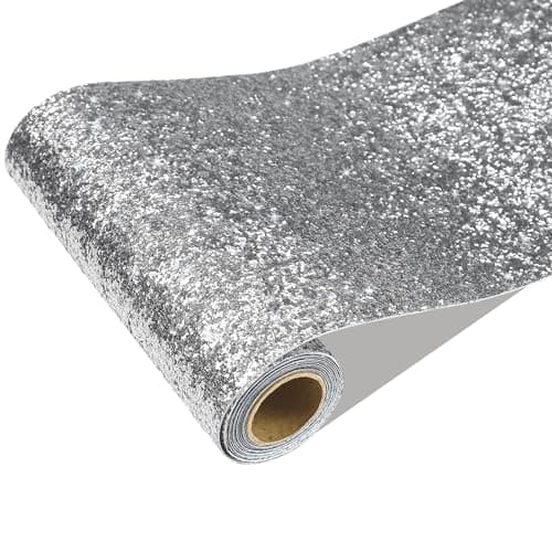 Image of CRE8TIVE Silver Glitter Peel and Stick Wallpaper Sticky Back Plastic Roll Thick Glitter Wallpaper Border Vintage Contact Paper for Living Room Kitchen Furniture Stickers Vinyl Wrap 20cm x 200cm