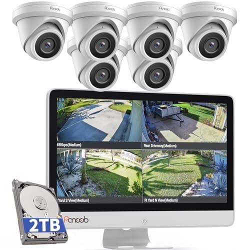 Image of PANOOB Security Camera System with Monitor, 8CH 8MP NVR with 2TB HDD, 6Pcs IR Dome Wired 5MP PoE IP Camera IP67 Outdoor, Night Vision, Smart AI Human Detection, PD93AM06-5M