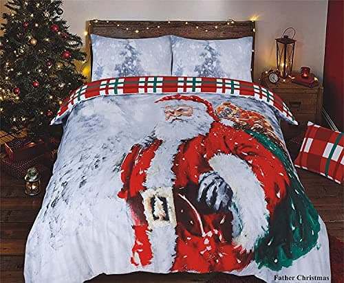Image of Casa D' Or Double Father Christmas Duvet Cover Set With Matching Pillowcase Festive Duvet Cover, Double 200 x 200cm, Red, White