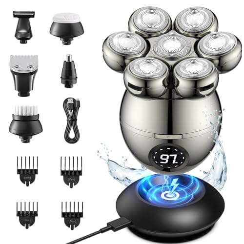 Image of ETENTOUS Head Shavers for Bald Men 2025 Upgraded 6-in-1 Head Shaver IPX7 Waterproof Wet/Dry Electric Razor Rechargeable Mens Electric Shaver with Type-C Charge 90 Mins Longer Using Time