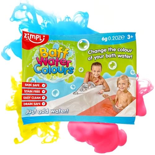 Image of ZIMPLI - Baff Water Colours Party Bag Filler, 3 tabs in each bag, Blue, Red or Yellow, Children's Colour Changing Bath Tab Drops, Pass the Parcel Gifts