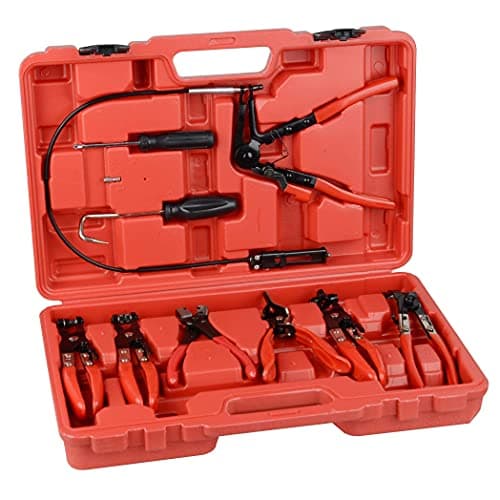 Image of 9pcs Automotive Wire Long Reach Hose Clamp Pliers Set Fuel Oil Water Hose Auto Tools Red