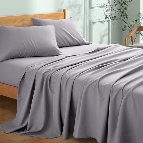 Image of My Home Store King Size Flat Sheet 100% Egyptian Cotton 300TC Hotel Quality Easy Care Flat Sheets Fade Resistant Bedding (Grey, (250 x 280cm))
