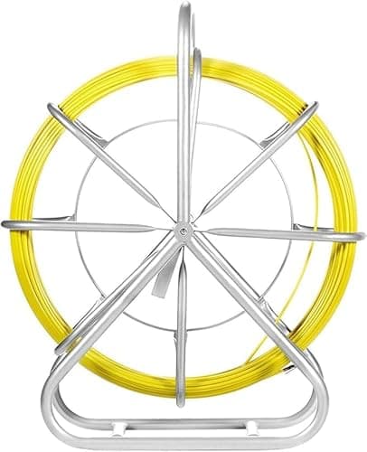 Image of Fish Tape Fiberglass, 425 ft, 6mm, Cable Running Rod, Duct Rodder Fishtape Wire Puller with Steel Reel Stand, 3 Pulling Heads, Fishing Tools for Walls and Electrical Conduit, Non-Conductive