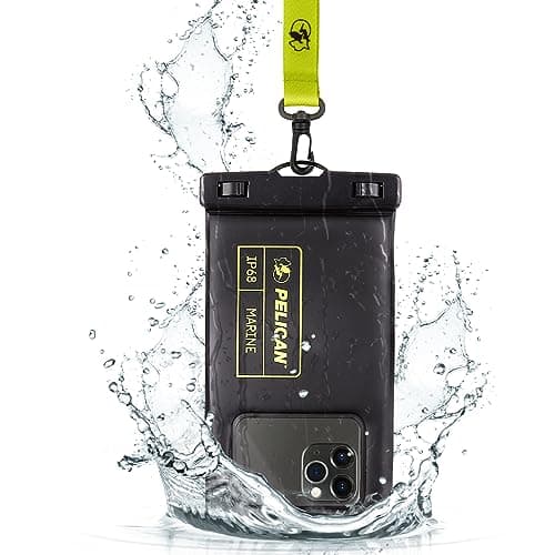 Image of Pelican Marine - IP68 Waterproof Phone Pouch (Regular Size) - Floating Waterproof Phone Case For iPhone 14/13/12/11 Pro/Pro Max/S22 Ultra - Detachable Lanyard - Black/Yellow