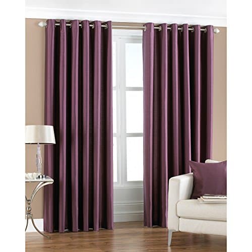 Image of Riva Paoletti Fiji Ringtop Eyelet Curtains (Pair) - Aubergine Purple - Faux Silk - Ready Made - Semi Sheer - 100% Polyester - 168cm width x 229cm drop (66" x 90" inches) - Designed in the UK