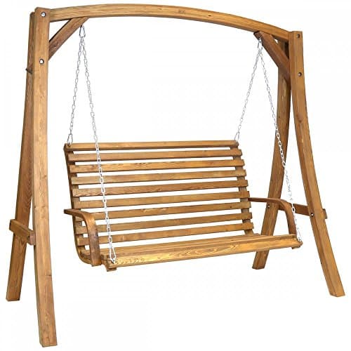 Image of CHARLES BENTLEY 2-3 Seater, Garden, Patio, Outdoor, Larch Wood, Wooden, Swing Seat, Bench, Chair, Hammock, Weatherproof, Swinging Function, Steel Chains, Poplar Veneer, Easy To Use (130x190x192cm)
