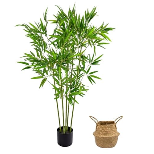 Image of BLUE BAZAAR Artificial Palm Tree Indoor, 140cm Tall Faux Tropical Areca Tree with Lifelike Leaves, Large Fake Green Plant in Black Pot for Home Office Living Room Bedroom Corner Décor