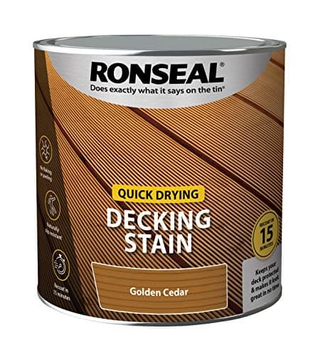 Image of Ronseal Quick Drying Decking Stain – Golden Cedar, 2.5L, Recoat in 15 Minutes, Slip Resistant Finish, No Flaking or Peeling, Easy Reapply for Exterior Decking, DIY and Garden Use