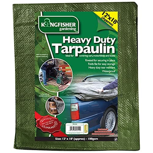 Image of Kingfisher TP1218 12 Foot x 18 Foot 100 GSM Heavy Duty Tarpaulin - Dark Green