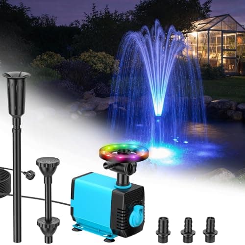 Image of POPOSOAP Pond Fountain with RGB Lights - 40W Submersible Pump, 2100 L/h Flow, Adjustable Height & Water Flow for Day & Night Pond Decoration & Water Quality Improvement