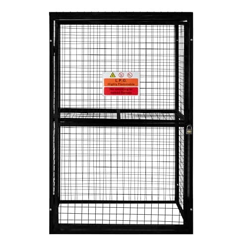 Image of Gas Bottle Cage 184 x 116 x 57cm Collapsible Mesh Secure Cylinder Storage Galvanised Steel 3mm Wire Thickness 6 x 19kg / 2 x 47kg Propane Bottles Removable Shelf FREE Warning Sign, Padlock & 2 Keys