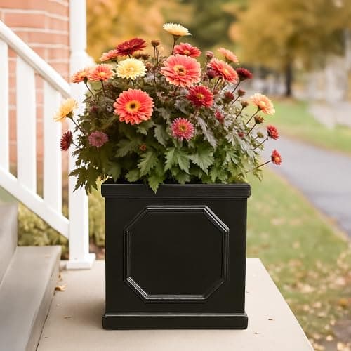 Image of IDEALIST 37cm Chelsea Box Planter | Faux Lead Square Plant Pot | Dark Grey Reinforced Stone Garden Planter with Drainage Holes L37 W37 H38 cm, 39 litres