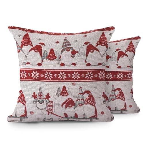 Image of Velosso Christmas Soft Cotton Chenille Tapestry Cushion Cover Xmas Festive Scatter Cushions Nordic Santa Reindeer Stag Snowman (2, Standing Gonks, 43x43cms)