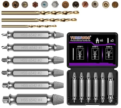 Image of 9PCS Damaged Screw Extractor Set, Hardness 63-65HRC, Upgraded Model HSS 6542, Removal Tool, Adult Gifts for Men, General Bit Set Double Ended for Damaged Broken Stripped Screws