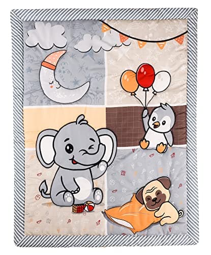 Image of HMtideby Animal Themed Baby Toddler Blanket Quilt Cot Comforter Crib Baby Quilts for Boys and Girls Nursery Bed Throw Blanket 84x107cm-Grey Elephant