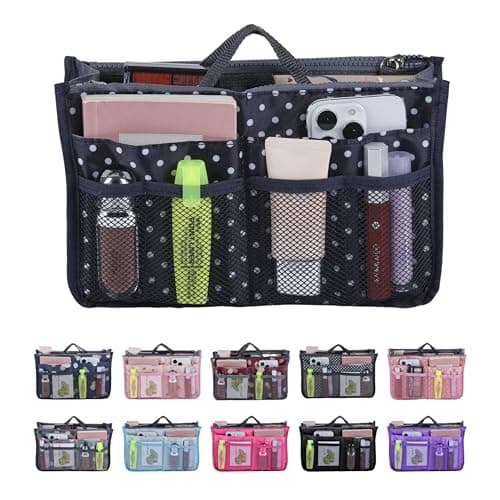 Image of JJ PRIME Multi Compartment Bag - Expandable Tote Bag Divider with 13 Pockets (Polka Dots, Black)