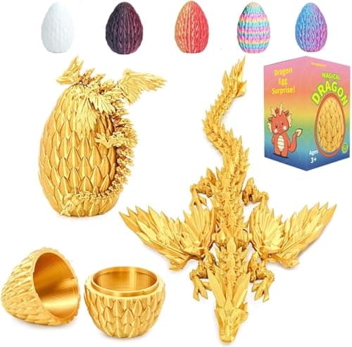 Image of Shangkanlan 3D Printed Dragon in Egg - Fully Articulated Crystal Figurine for Christmas Easter Birthdays, Executive Desk Decor (Golden)