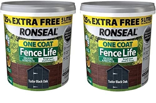 Image of Ronseal 5L One Coat Fence Life Fence Paint Bundle Deal 2 for 49.99-2 x 5L tubs = 10L - Tudor Black