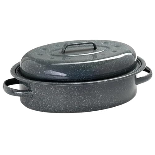 Image of Prochef Round Enamel Casserole Roaster, Grey, 39.1x24.7x15.2 cm, 4L Capacity, with Lid, Dishwasher and Oven Safe, Enamel Coated Steel