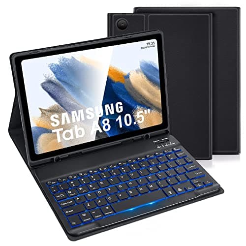 Image of LAMA Backlit Samsung Galaxy Tab A8 Case with Keyboard & Built-in S Pen Holder for Samsung Tab A8 10.5in 2021 (SM-X200/X205/X207) UK Layout, Slim Smart Galaxy Tab A8 Tablet Cover&Detachable Keyboard