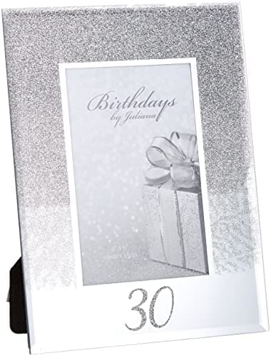 Image of Juliana "30th Birthday 4" x 6" Glitter Mirrored Glass Frame, 30 design, Silver