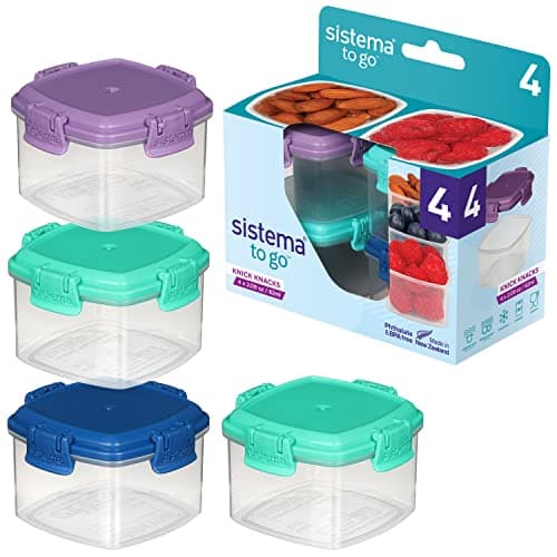 Image of Sistema Knick Knack Pack TO GO Small Food Containers | Stackable Storage Containers with Lids | 62 ml | BPA-Free | Assorted Colour Lids | 4 Count