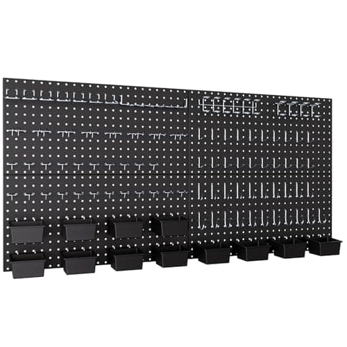 Image of INCLY 158PCS Metal Pegboard Wall Organizer, 48x24 Inch Black Peg Boards Panels Tool Organizer Kit with Accessories Hooks and Bins, Peg Board Utility Tool Storage for Garage Workbench Shed