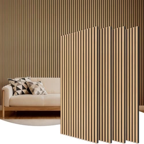 Image of TONOR Wooden Acoustic Wall Panels, 4 Pack 120x60 cm (2,88m²) Wood Panels for Walls as Sound Proofing Panels, Slat Wood Panelling for Decorative Wall Panels, Living Room, Bedroom, Office, Natural Oak
