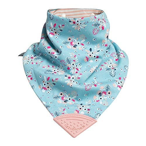 Image of Cheeky Chompers Bandana Bib with Sensory Chew | Special Needs | Single Reversible Bib with 2 Designs: Botanical Bloom & Pink Stripes | Oral, Motor, Anxiety Relief | Large Size for Older Children