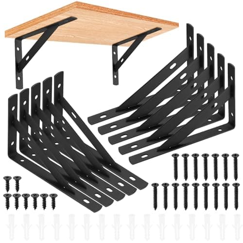 Image of 10 Pieces Shelf Brackets Heavy Duty, Wall Mounted Triangle Shelving Brackets, 90 Degree Right Angle Shelf Supporters Brace Brackets, for Living Room Bedroom (10 PCS Black 150x95 mm/6x3.7 inch)