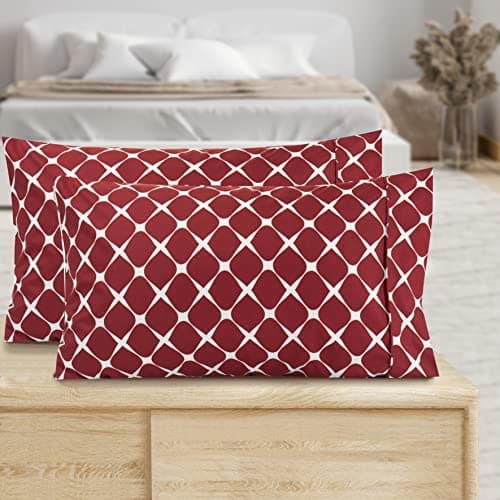 Image of Valerian Printed Pillowcases 2-Piece Set Egyptian Quality 1500 Thread Count Timeless Classic Designs Soft and Smooth Weave, Wrinkle Resistant, Bloomingdale Queen Pillowcase, Burgundy