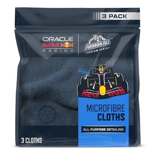 Image of Armor All Podium Series Microfibre Cloths, 350 GSM Short-Pile Car Cleaning Cloths, Developed with Oracle Red Bull Racing, 3 Count