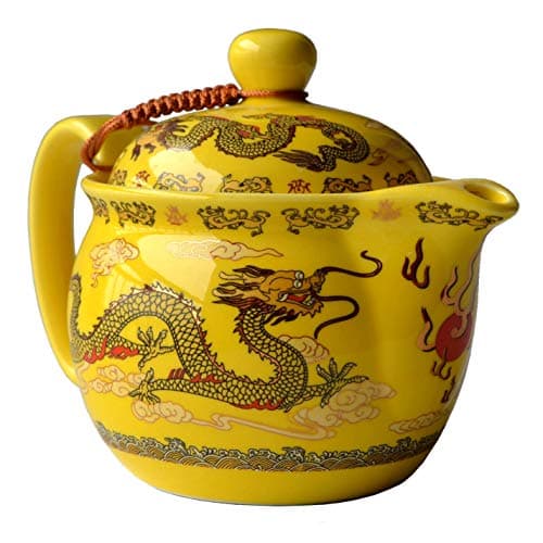 Image of Yxhupot Teapot China Yellow Porcelain 12oz Dragon Stainless Steel Filtration Infuser Loose Tea (Emperor Yellow)