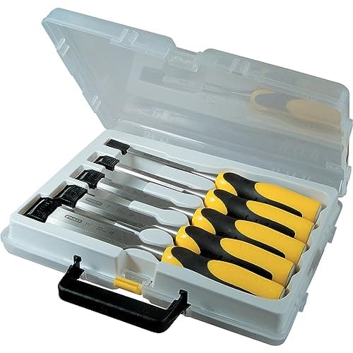 Image of STANLEY 5 Piece Dynagrip Chisel and Strike Cap Set includes 6, 12, 18, 25, 32mm, 2-16-0885