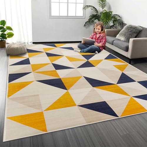Image of MOONLIGHT20015 Rugs Living Room 80x150 cm – Geometric Style Yellow Triangle Pattern Area Rugs for Bedroom Large – Non Slip Bedside Printed Carpet Rug for Lounge, Brio