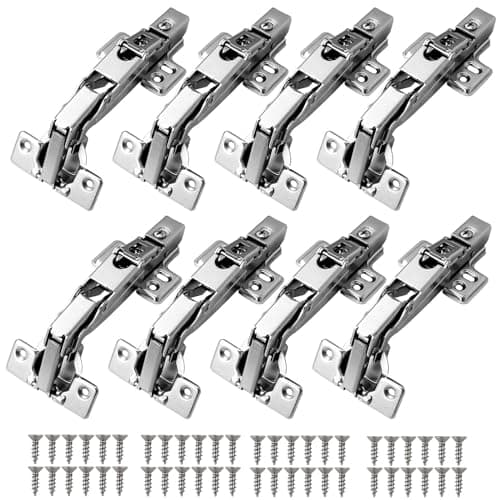 Image of Kamtop 8 Pack Kitchen Cabinet Hinges, 165 Degree Full Overlay Quiet Soft Close Cupboard Hinges Kit, 35mm Hydraulic Wardrobe Units Door Hinges Concealed Dampers for Furniture Repair with Screws