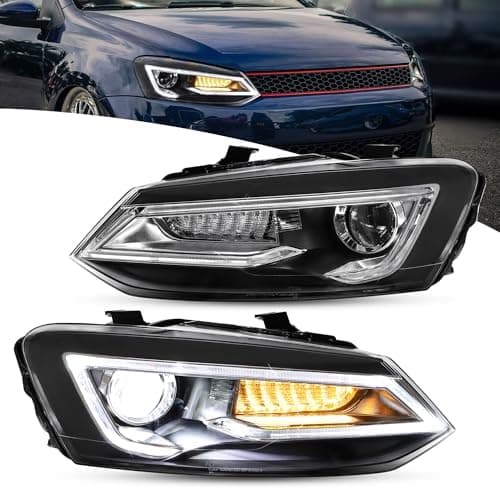 Image of VLAND LED DRL Headlights Compatible for V-W Polo MK5 6R 6C 2009–2017 (Not for 1.2 TSI/R/GTI), Head Lamp With Sequential Turn Signal and Dual Lens