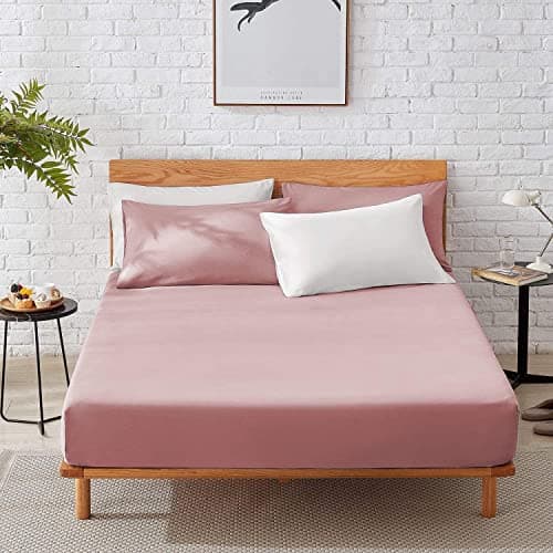 Image of Fitted Sheets 100% Egyptian Cotton 200 Thread Count 40CM/16" Soft Extra Deep Pocket Bottom Sheet Hotel Quality Mattress Topper Bedsheet Single Double King SuperKing Size (King, Pink)