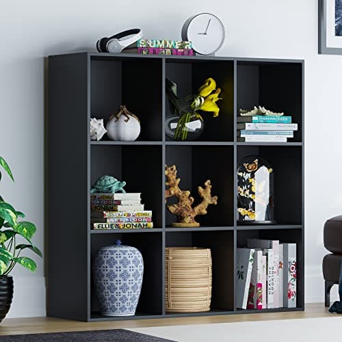 Image of Vida Designs Durham Cube Bookcase Storage Organiser Living Room Bookshelf Home Office Furniture (9 Cube, Black)