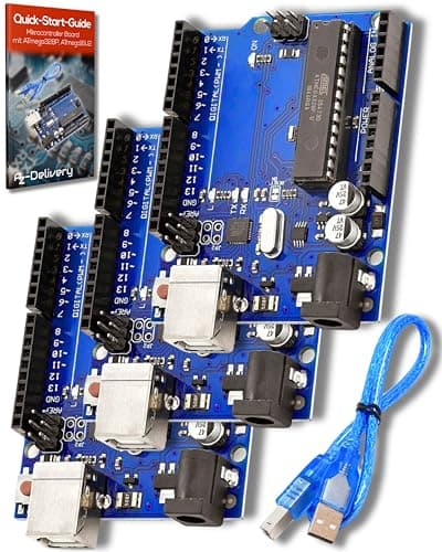 Image of AZDelivery 3 x Compatible with ATmega328P Compatible with ATmega16U2 8-bit Microcontroller Board including E-book!