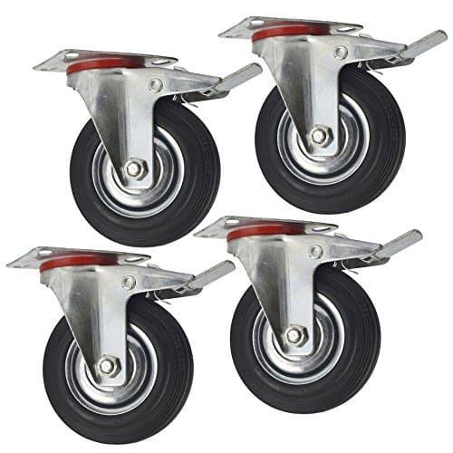 Image of 5" (125mm) Rubber Swivel with Brake Castor Wheels Trolley Caster (4 Pack) CST08