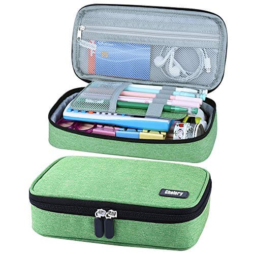 Image of Chelory Big Pencil Case Large Capacity Pencil Bag Pouch Pen Case for Boys Girls Middle High School Students Office Stationery Desk Organizer Storage Cosmetic Makeup Bag Supplies (Green)