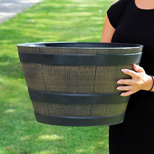 Image of Suttons Medium Wooden Barrel Effect Planter Garden Container H27cm D 44cm W44cm