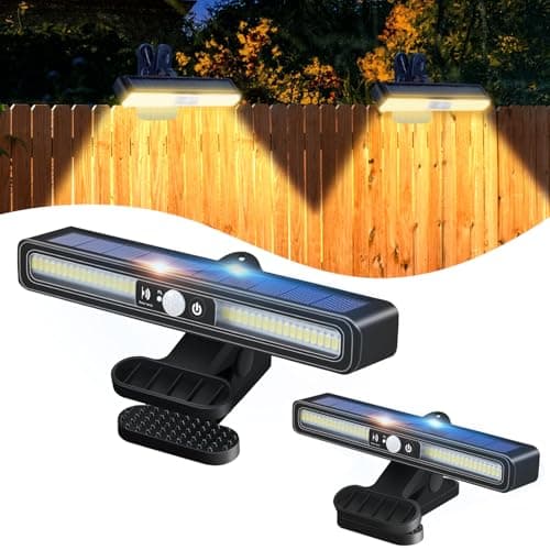 Image of PEAKRO Solar Lamps for Outdoor, 2 Pack Clip-on Solar Lights with Motion Detector, 3 Modes LED Solar Lights for Outdoor, IP65 Waterproof Outdoor Solar Lamp for Garden Fence Gutter Pathway(Warm Light)